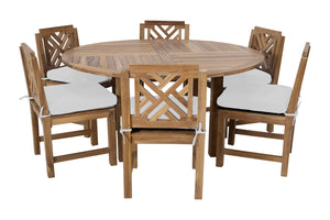 7 pc Monterey Teak Dining Set with 60" Round Dining Table