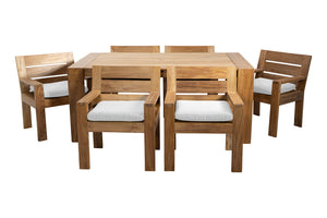 7 pc Pacific Teak Dining Set with 42" x 72" Rectangular Dining Table