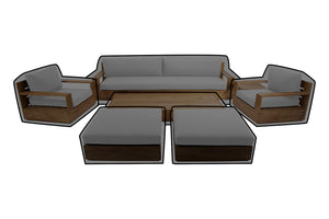 7 pc Pacific Teak Deep Seating Set with 72" Coffee Table WeatherMAX Outdoor Weather Cover