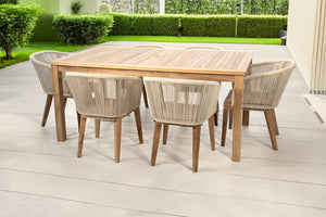 7 pc Westlake Rope & Teak Outdoor Dining Set with 42"x72" Rectangular Dining Table