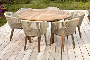 7 pc Westlake Rope & Teak Outdoor Dining Set with 60" Round Table