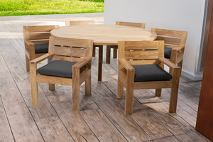 7 pc Pacific Teak Dining Set with 72" Round Dining Table