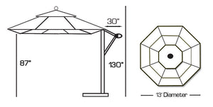 Galtech 899 13' Lift and Tilt Cantilever Aluminum Outdoor Market Umbrella