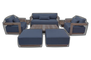 8 pc Hermosa Teak Deep Seating Loveseat 49" Coffee Table WeatherMAX Outdoor Weather Cover