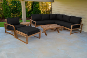 9 pc Newport Teak Sectional Set with 42" Coffee Table. Sunbrella Cushion.