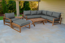 9 pc Newport Teak Sectional Set with 42" Coffee Table. Sunbrella Cushion.