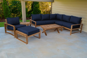 9 pc Newport Teak Sectional Set with 42" Coffee Table. Sunbrella Cushion.