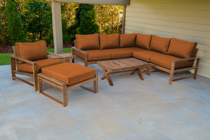 9 pc Newport Teak Sectional Set with 42" Coffee Table. Sunbrella Cushion.