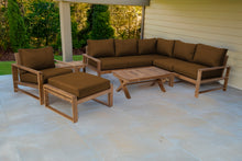 9 pc Newport Teak Sectional Set with 42" Coffee Table. Sunbrella Cushion.