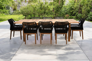 9 pc Beverly Rope & Teak Outdoor Dining Set with 79"/102.5" Expansion Table