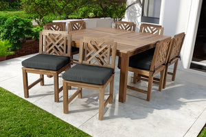 9 pc Monterey Teak Dining Set with 64" Square Dining Table