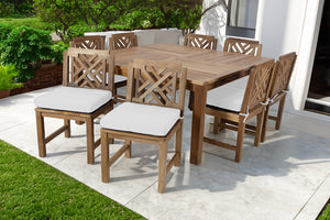 9 pc Monterey Teak Dining Set with 64" Square Dining Table