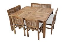 9 pc Huntington Teak Dining Set with 64" Square Dining Table