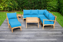 9 pc Huntington Teak Sectional Seating Group with 36" Chat Table. Sunbrella Cushion.