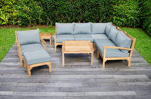 9 pc Huntington Teak Sectional Seating Group with 36" Chat Table. Sunbrella Cushion.