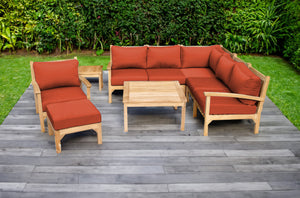 9 pc Huntington Teak Sectional Seating Group with 36" Chat Table. Sunbrella Cushion.