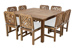 9 pc Monterey Teak Dining Set with 64" Square Dining Table