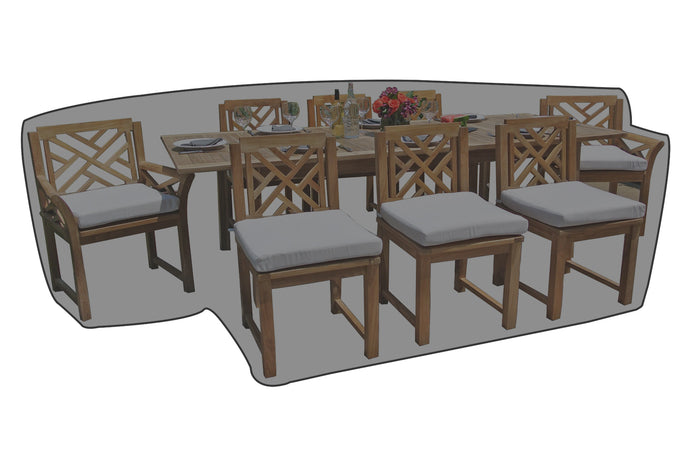 9 pc Monterey Teak Dining Set with Expansion Table WeatherMAX Outdoor Weather Cover