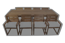 9 pc Venice Teak Arm Dining Set with 102" Rectangular Dining Table WeatherMAX Outdoor Weather Cover