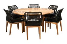 7 pc Beverly Rope & Teak Outdoor Dining Set with 60" Round Table