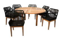 7 pc Beverly Rope & Teak Outdoor Dining Set with 60" Round Table