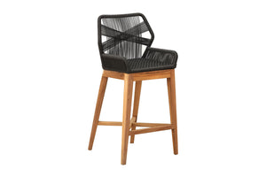 Set of 2 Beverly Rope & Teak Outdoor Bar Stool