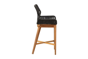 Set of 2 Beverly Rope & Teak Outdoor Bar Stool