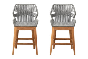 Set of 2 Beverly Rope & Teak Outdoor Counter Stool