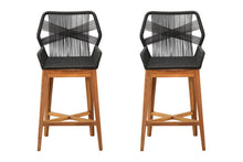 Set of 2 Beverly Rope & Teak Outdoor Bar Stool