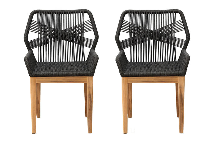 Set of 2 Beverly Rope & Teak Outdoor Dining Chair