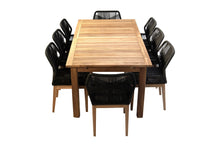 9 pc Beverly Rope & Teak Outdoor Dining Set with 79"/102.5" Expansion Table