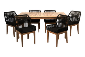 9 pc Beverly Rope & Teak Outdoor Dining Set with 79"/102.5" Expansion Table