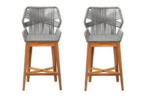 Set of 2 Beverly Rope & Teak Outdoor Bar Stool