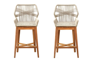 Set of 2 Beverly Rope & Teak Outdoor Bar Stool