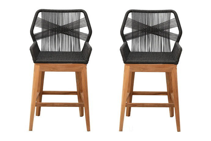 Set of 2 Beverly Rope & Teak Outdoor Counter Stool