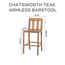 Set of 2 Chatsworth Outdoor Teak Armless Barstool. Sunbrella Cushion.