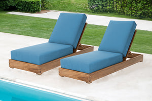 Set of 2 Chatsworth Teak Outdoor Chaise Lounger. Sunbrella Cushion.