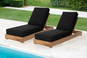 Set of 2 Chatsworth Teak Outdoor Chaise Lounger. Sunbrella Cushion.