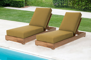 Set of 2 Chatsworth Teak Outdoor Chaise Lounger. Sunbrella Cushion.