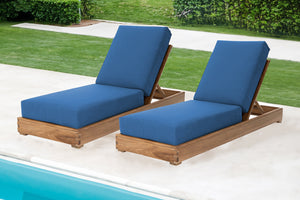 Set of 2 Chatsworth Teak Outdoor Chaise Lounger. Sunbrella Cushion.