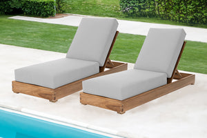 Set of 2 Chatsworth Teak Outdoor Chaise Lounger. Sunbrella Cushion.