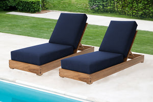 Set of 2 Chatsworth Teak Outdoor Chaise Lounger. Sunbrella Cushion.