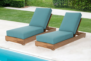 Set of 2 Chatsworth Teak Outdoor Chaise Lounger. Sunbrella Cushion.