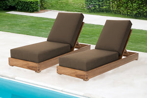 Set of 2 Chatsworth Teak Outdoor Chaise Lounger. Sunbrella Cushion.