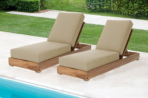 Set of 2 Chatsworth Teak Outdoor Chaise Lounger. Sunbrella Cushion.