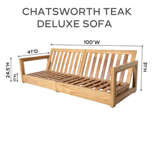 Chatsworth Teak Outdoor Deluxe Sofa. Sunbrella Cushion