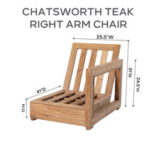 Chatsworth Teak Outdoor Right Arm Chair. Sunbrella Cushion