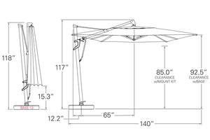 Treasure Garden Crank Tilt AKZ Plus 10' x 13' Rectangular Aluminum Cantilever Umbrella