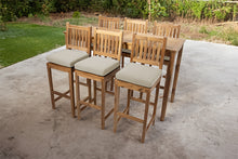 7 pc Huntington Teak Barstool Set with Rectangular Bar Table. Sunbrella Cushion.