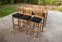 7 pc Huntington Teak Barstool Set with Rectangular Bar Table. Sunbrella Cushion.